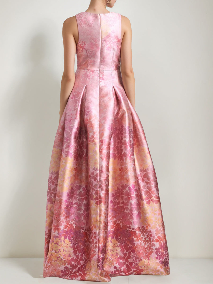 Robes Mère De La Mariée Et Du Marié, Coupe A-Line/Princesse, Col En V, Sans Manches, À Imprimé Floral, Avec Fente Haute Et Poche