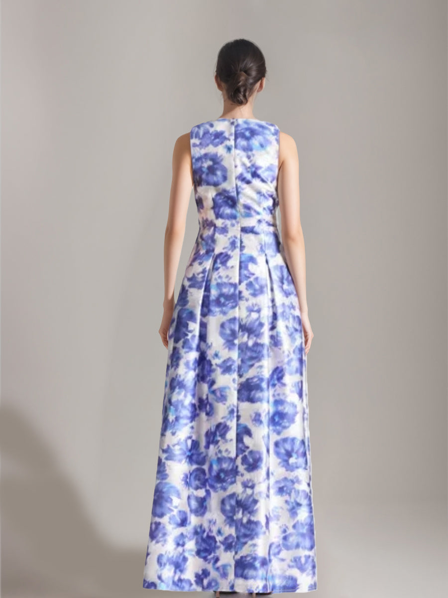Ligne A/Princesse Col en V Floor Length Printed Floral Élégant Mère of the Mariée & Groom Robes avec High Split & Plis