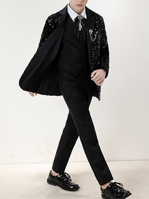 Ensemble de Vêtements pour Garçons Blazer Pantalon Manches Longues Ensembles de Costume de Mariage pour Garçons 3 Pièces avec Paillettes