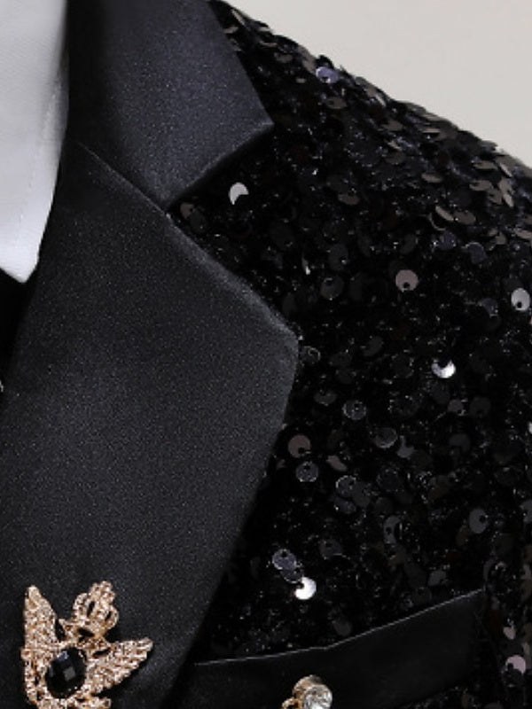 Ensemble de Vêtements pour Garçons Blazer Pantalon Manches Longues Ensembles de Costume de Mariage pour Garçons 3 Pièces avec Paillettes