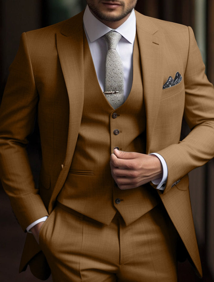 Costumes de Mariage 3 Pièces pour Hommes, Coupe Ajustée, Simple Boutonnage, Deux Boutons, Couleur Unie