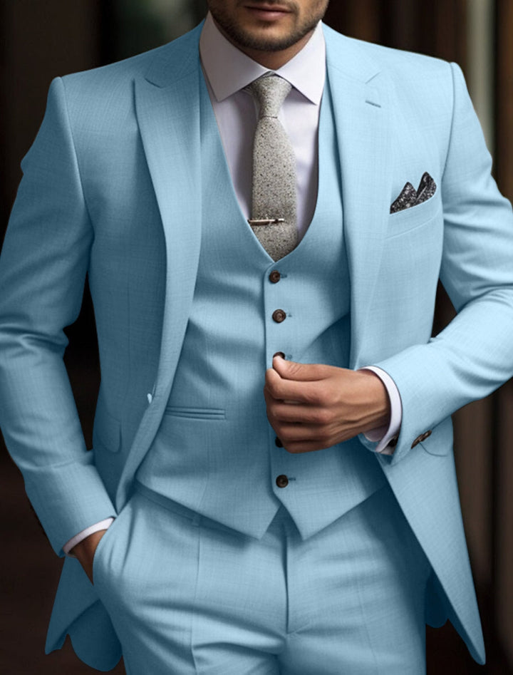 Costumes de Mariage 3 Pièces pour Hommes, Coupe Ajustée, Simple Boutonnage, Deux Boutons, Couleur Unie