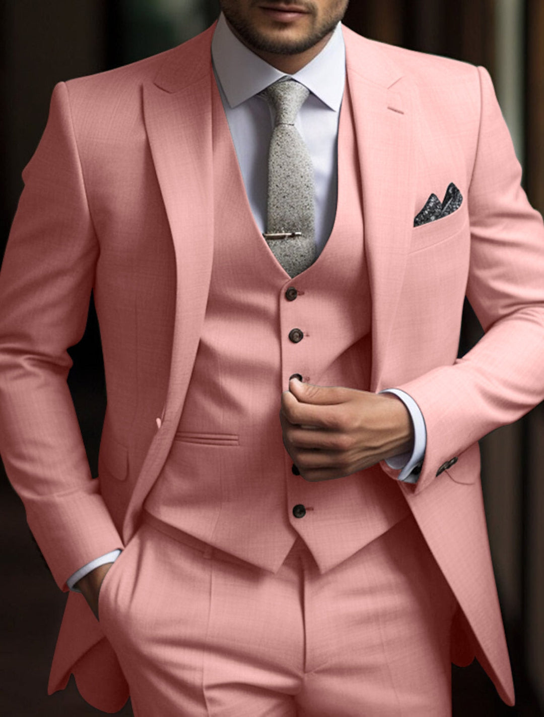 Costumes de Mariage 3 Pièces pour Hommes, Coupe Ajustée, Simple Boutonnage, Deux Boutons, Couleur Unie