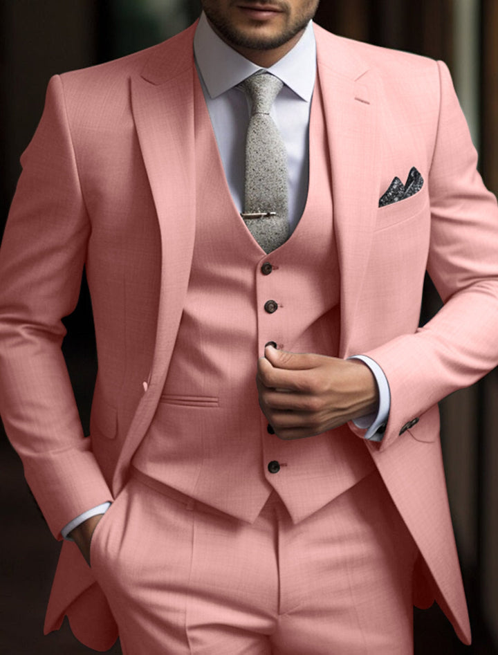 Costumes de Mariage 3 Pièces pour Hommes, Coupe Ajustée, Simple Boutonnage, Deux Boutons, Couleur Unie
