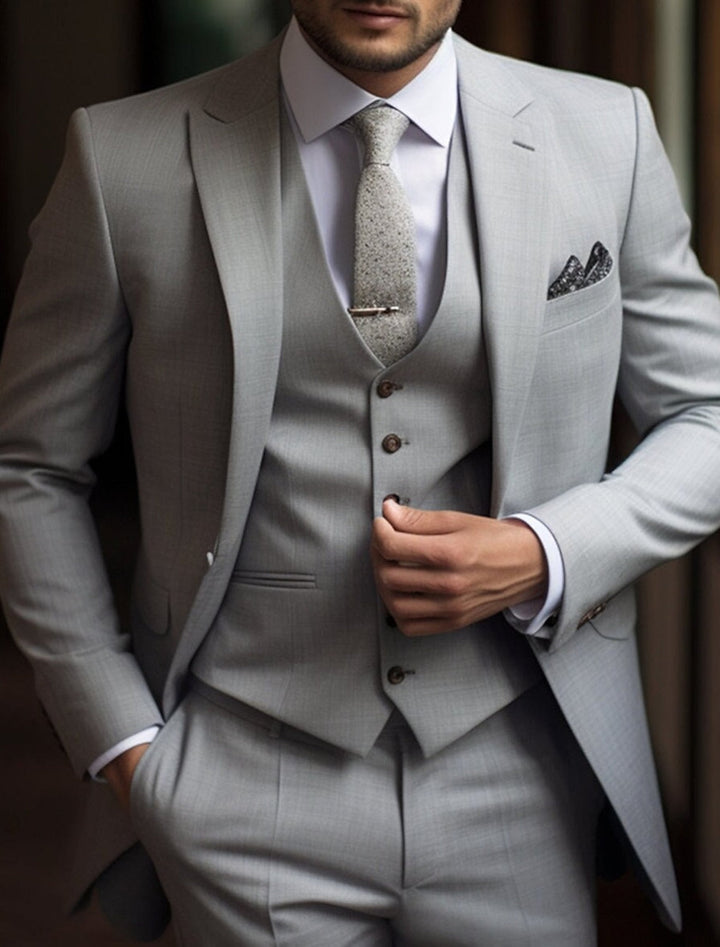 Costumes de Mariage 3 Pièces pour Hommes, Coupe Ajustée, Simple Boutonnage, Deux Boutons, Couleur Unie