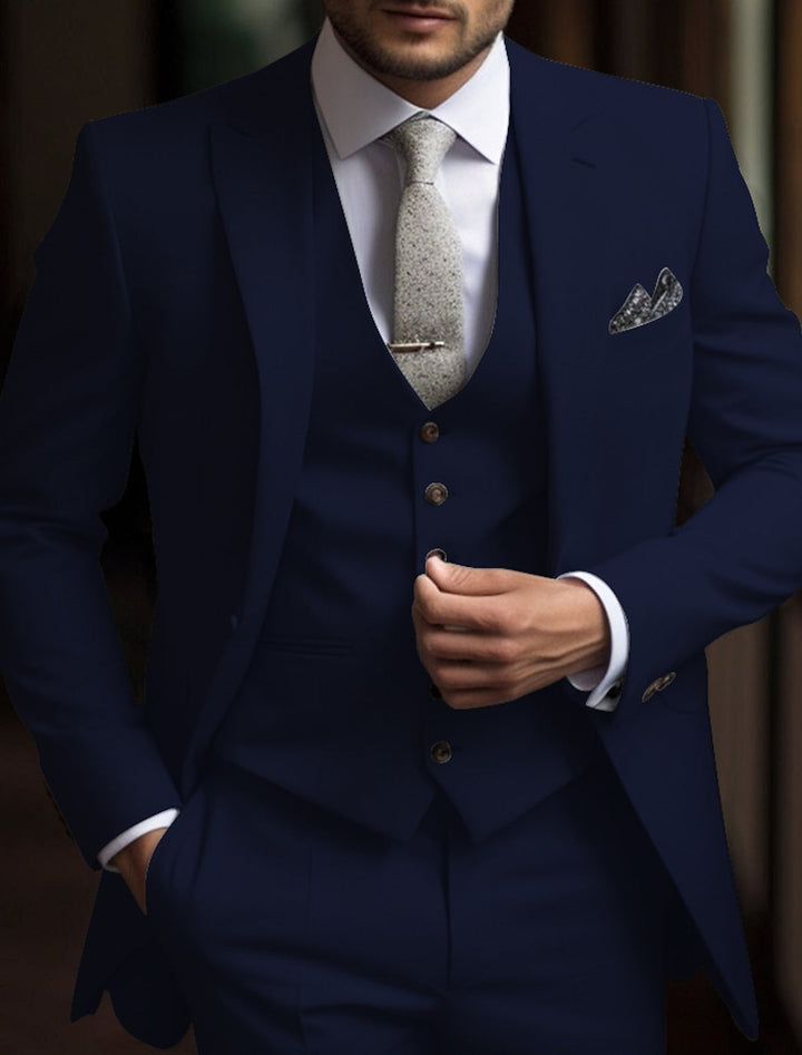Costumes de Mariage 3 Pièces pour Hommes, Coupe Ajustée, Simple Boutonnage, Deux Boutons, Couleur Unie
