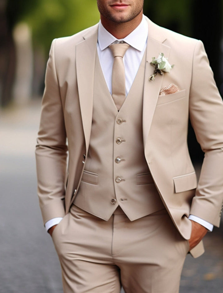 Costumes de Mariage 3 Pièces pour Hommes, Coupe Ajustée, Simple Boutonnage, Deux Boutons, Couleur Unie
