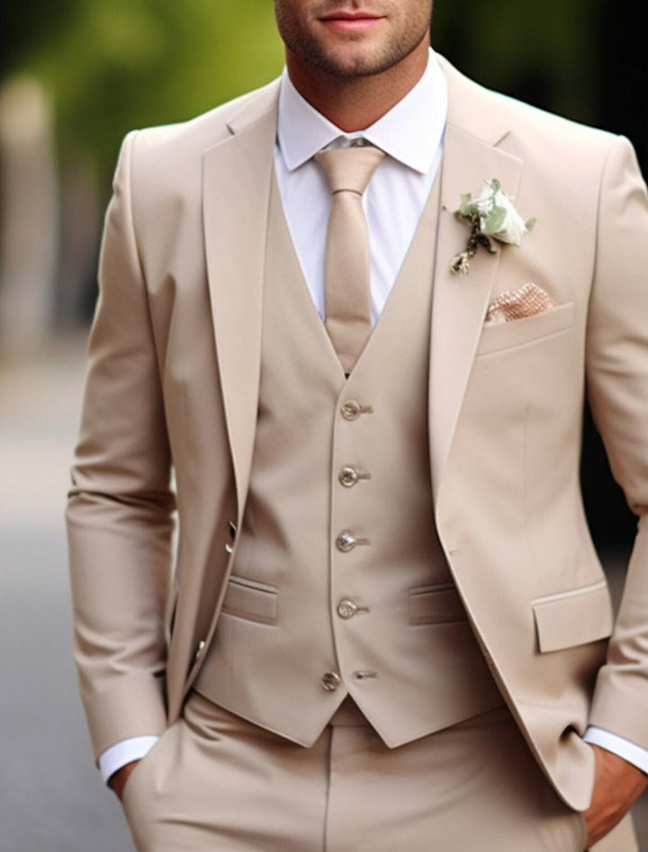 Costumes de Mariage 3 Pièces pour Hommes, Coupe Ajustée, Simple Boutonnage, Deux Boutons, Couleur Unie