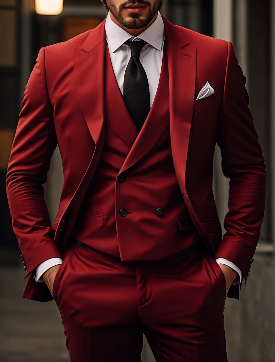 Costumes de Mariage 3 Pièces pour Hommes, Coupe Ajustée, Simple Boutonnage, Deux Boutons, Couleur Unie