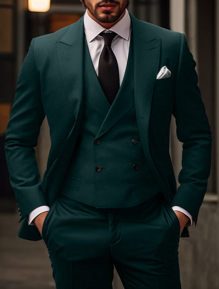 Costumes de Mariage 3 Pièces pour Hommes, Coupe Ajustée, Simple Boutonnage, Deux Boutons, Couleur Unie