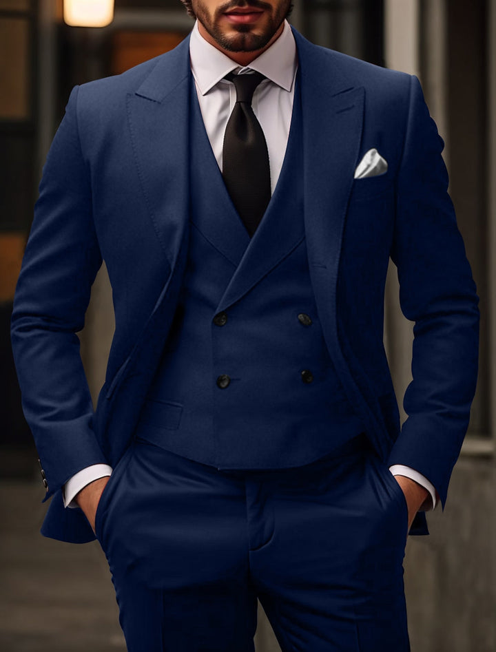 Costumes de Mariage 3 Pièces pour Hommes, Coupe Ajustée, Simple Boutonnage, Deux Boutons, Couleur Unie