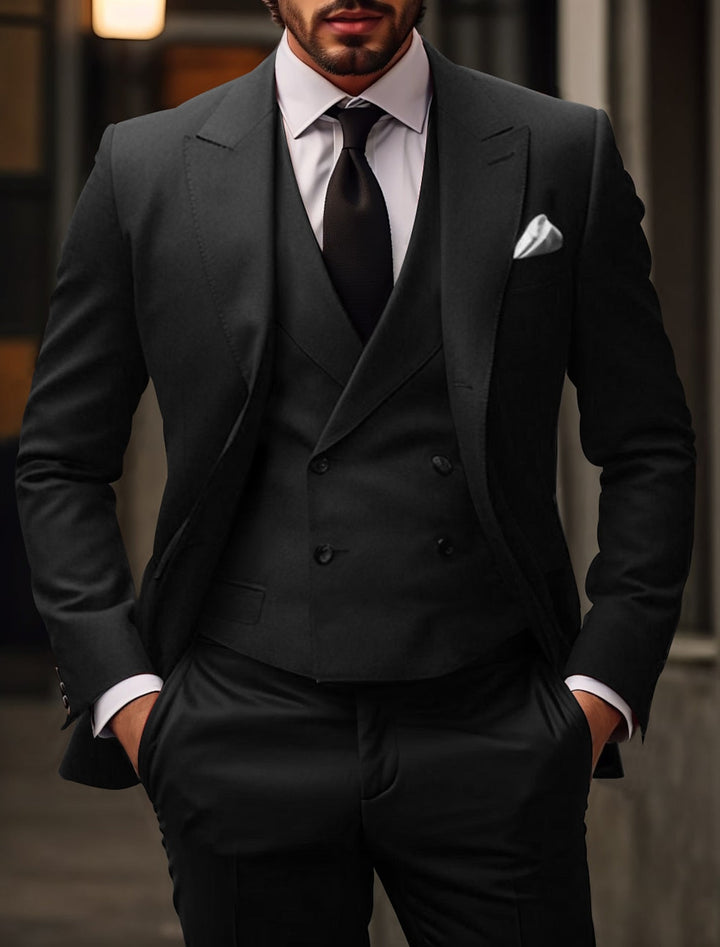 Costumes de Mariage 3 Pièces pour Hommes, Coupe Ajustée, Simple Boutonnage, Deux Boutons, Couleur Unie