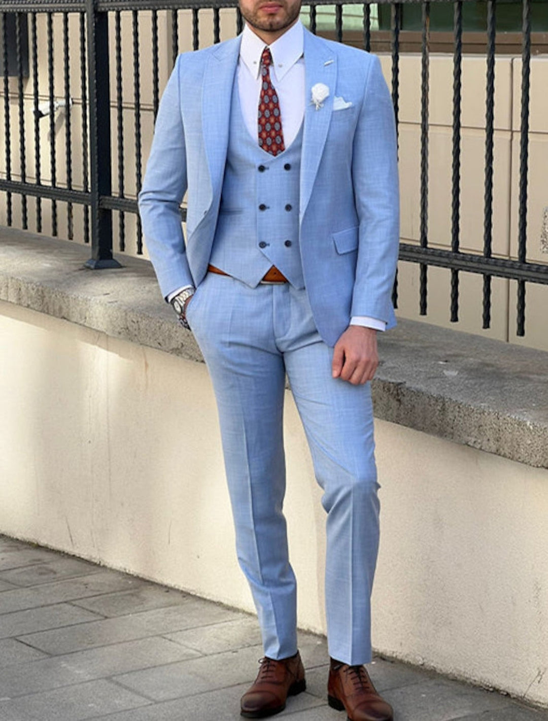Costumes de Mariage 3 Pièces pour Hommes, Coupe Ajustée, Simple Boutonnage, Deux Boutons, Couleur Unie
