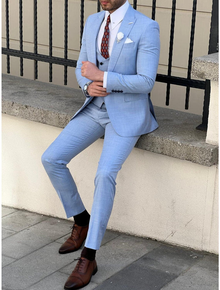 Costumes de Mariage 3 Pièces pour Hommes, Coupe Ajustée, Simple Boutonnage, Deux Boutons, Couleur Unie
