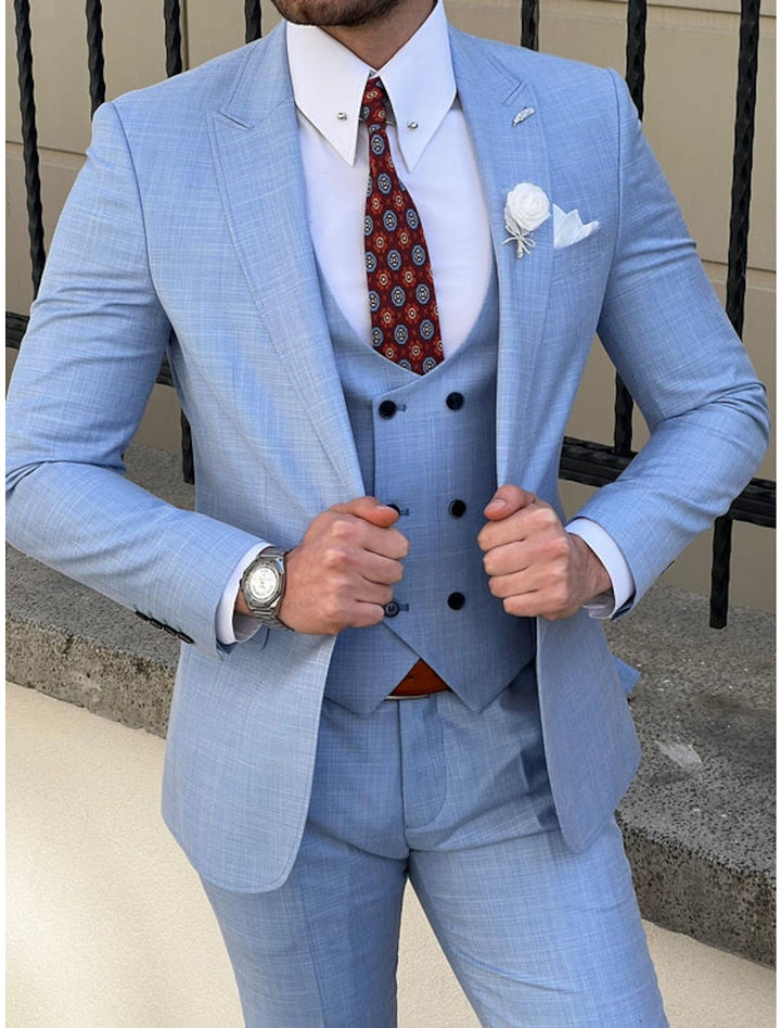 Costumes de Mariage 3 Pièces pour Hommes, Coupe Ajustée, Simple Boutonnage, Deux Boutons, Couleur Unie