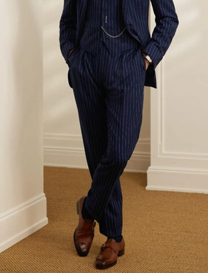 Costumes de Mariage Rayés 2 Pièces à Coupe Ajustée pour Hommes, à Simple Boutonnage et à Deux Boutons