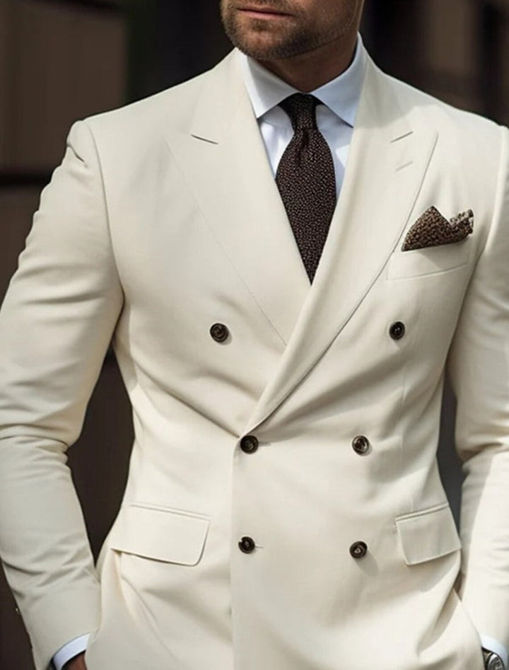 Costumes de Mariage 2 Pièces pour Hommes, Coupe Ajustée, Croisé, Six Boutons, Couleur Unie