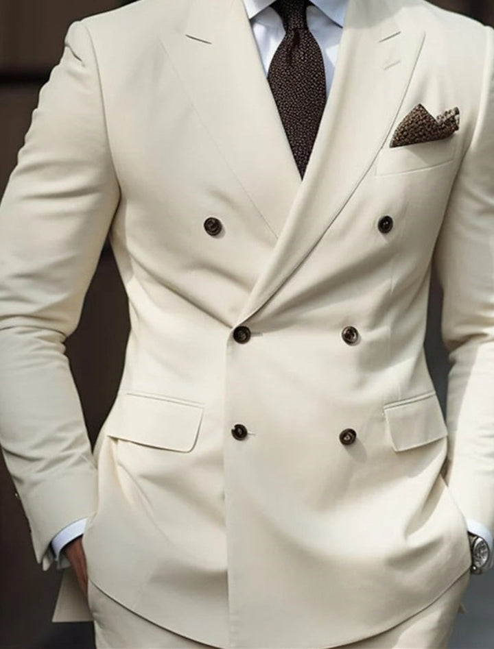 Costumes de Mariage 2 Pièces pour Hommes, Coupe Ajustée, Croisé, Six Boutons, Couleur Unie