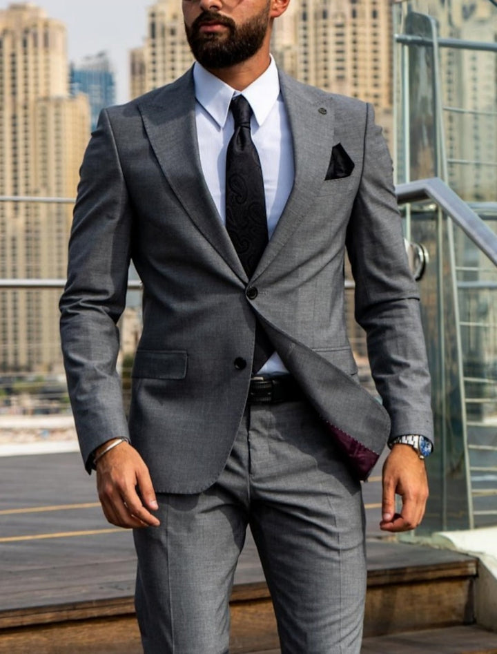 Costumes de Mariage 2 Pièces pour Hommes, Coupe Ajustée, Simple Boutonnage, Deux Boutons, Couleur Unie