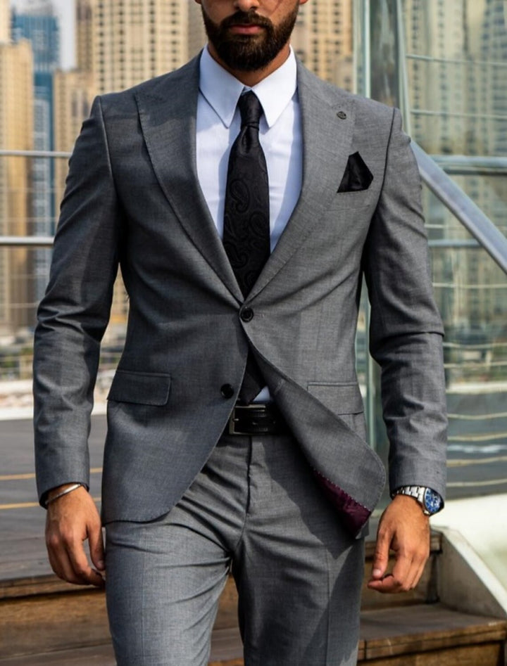 Costumes de Mariage 2 Pièces pour Hommes, Coupe Ajustée, Simple Boutonnage, Deux Boutons, Couleur Unie