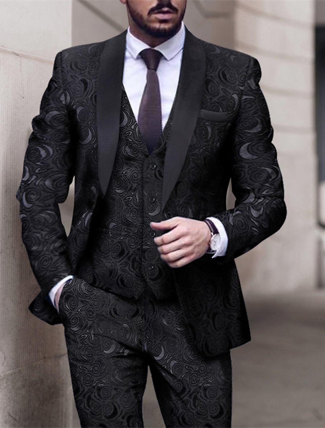 Costumes de Mariage à Motifs 3 Pièces pour Hommes, Coupe Ajustée, Simple Boutonnage, Deux Boutons