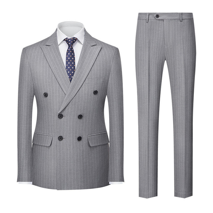 Costumes de Mariage 2 Pièces à Rayures pour Hommes, Coupe Ajustée, Croisé, Six Boutons, Bleu Kaki, Bordeaux, Gris, Noir