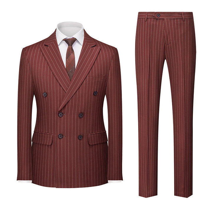 Costumes de Mariage 2 Pièces à Rayures pour Hommes, Coupe Ajustée, Croisé, Six Boutons, Bleu Kaki, Bordeaux, Gris, Noir