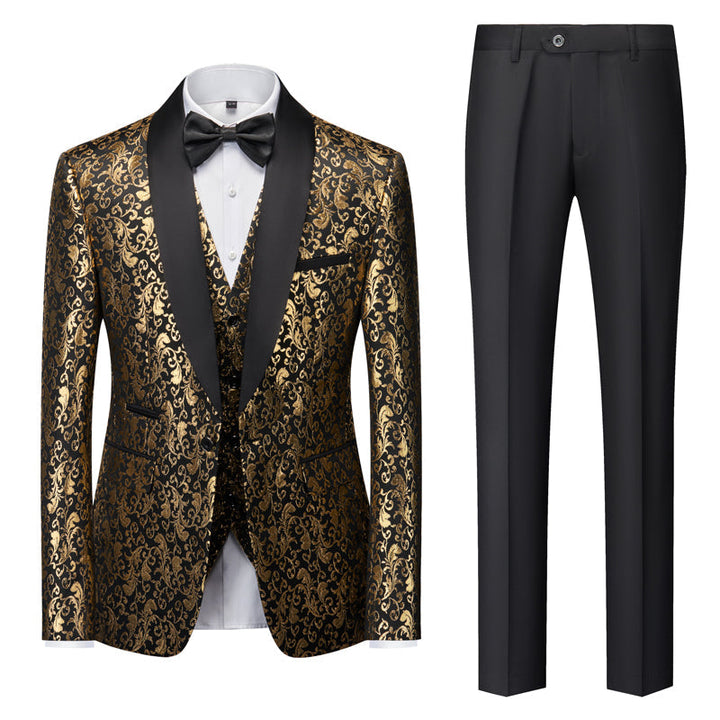 Costume de Soirée de Bal Imprimé 3 Pièces pour Homme, Coupe Ajustée, Simple Boutonnage, Un Bouton
