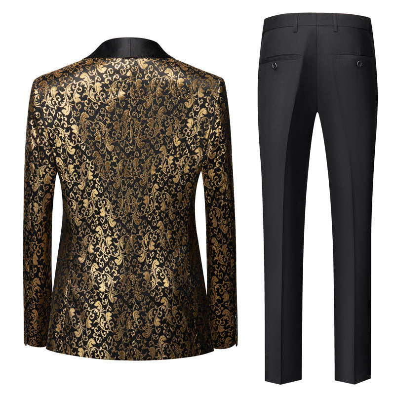 Costume de Soirée de Bal Imprimé 3 Pièces pour Homme, Coupe Ajustée, Simple Boutonnage, Un Bouton