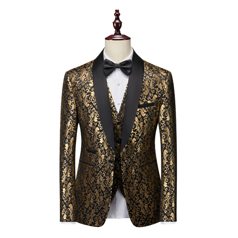 Costume de Soirée de Bal Imprimé 3 Pièces pour Homme, Coupe Ajustée, Simple Boutonnage, Un Bouton