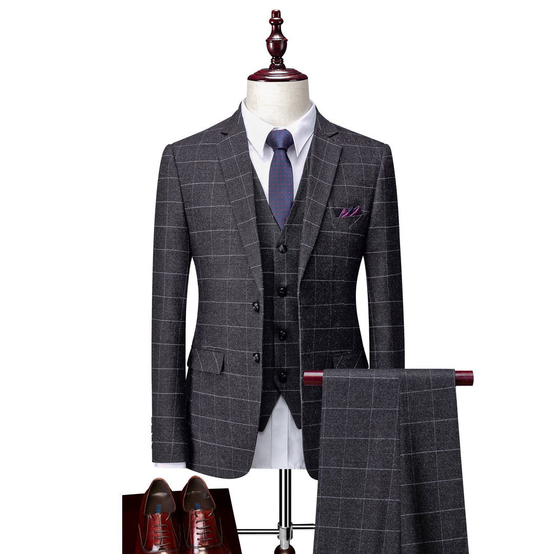 Costumes de Mariage à Carreaux 3 Pièces pour Hommes, Coupe Ajustée, Simple Boutonnage, Deux Boutons