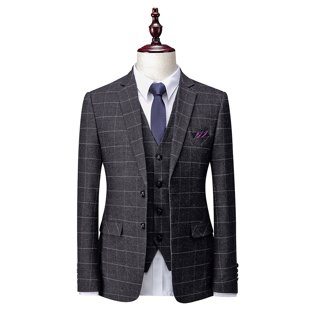 Costumes de Mariage à Carreaux 3 Pièces pour Hommes, Coupe Ajustée, Simple Boutonnage, Deux Boutons