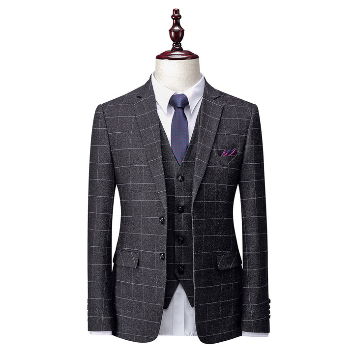 Costumes de Mariage à Carreaux 3 Pièces pour Hommes, Coupe Ajustée, Simple Boutonnage, Deux Boutons