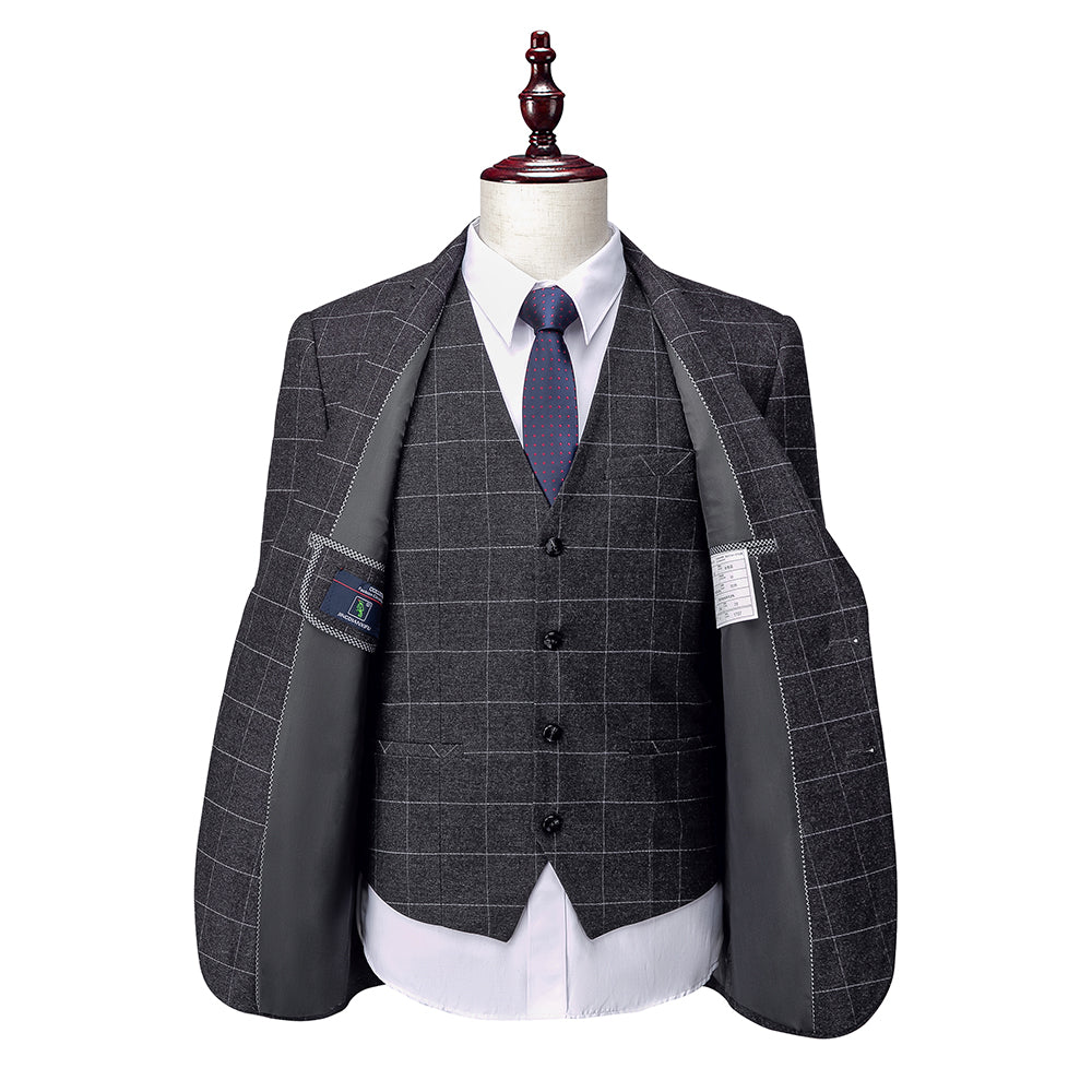 Costumes de Mariage à Carreaux 3 Pièces pour Hommes, Coupe Ajustée, Simple Boutonnage, Deux Boutons