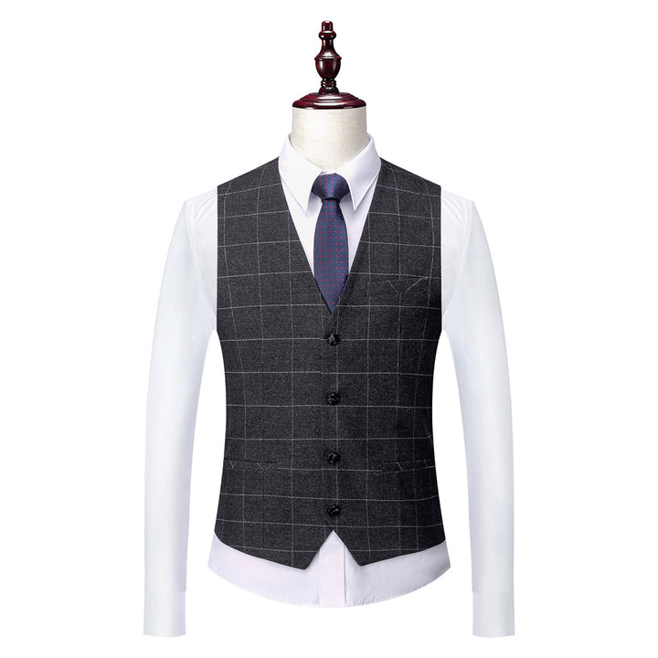 Costumes de Mariage à Carreaux 3 Pièces pour Hommes, Coupe Ajustée, Simple Boutonnage, Deux Boutons