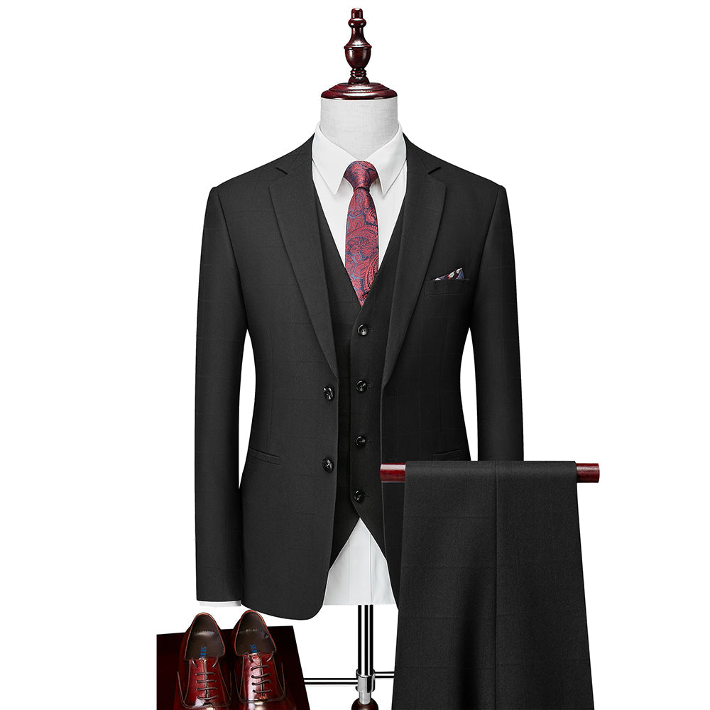 Costumes de Mariage à Carreaux 3 Pièces pour Hommes, Coupe Ajustée, Simple Boutonnage, Deux Boutons