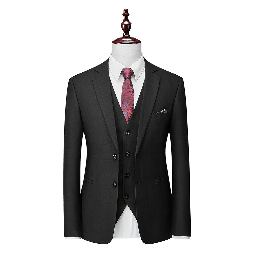 Costumes de Mariage à Carreaux 3 Pièces pour Hommes, Coupe Ajustée, Simple Boutonnage, Deux Boutons