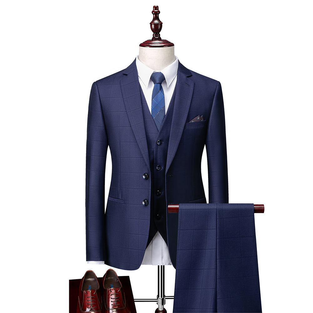 Costumes de Mariage à Carreaux 3 Pièces pour Hommes, Coupe Ajustée, Simple Boutonnage, Deux Boutons