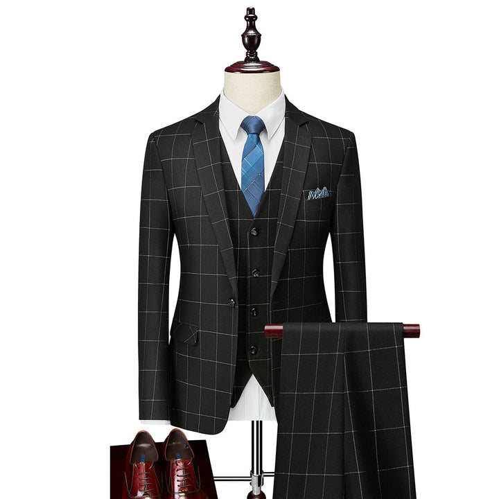 Costumes de Mariage à Carreaux 3 Pièces pour Hommes, Coupe Ajustée, Simple Boutonnage, Un Bouton