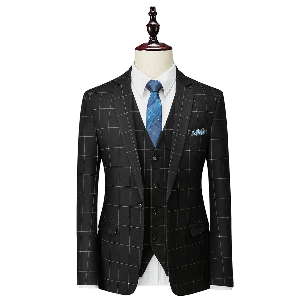 Costumes de Mariage à Carreaux 3 Pièces pour Hommes, Coupe Ajustée, Simple Boutonnage, Un Bouton
