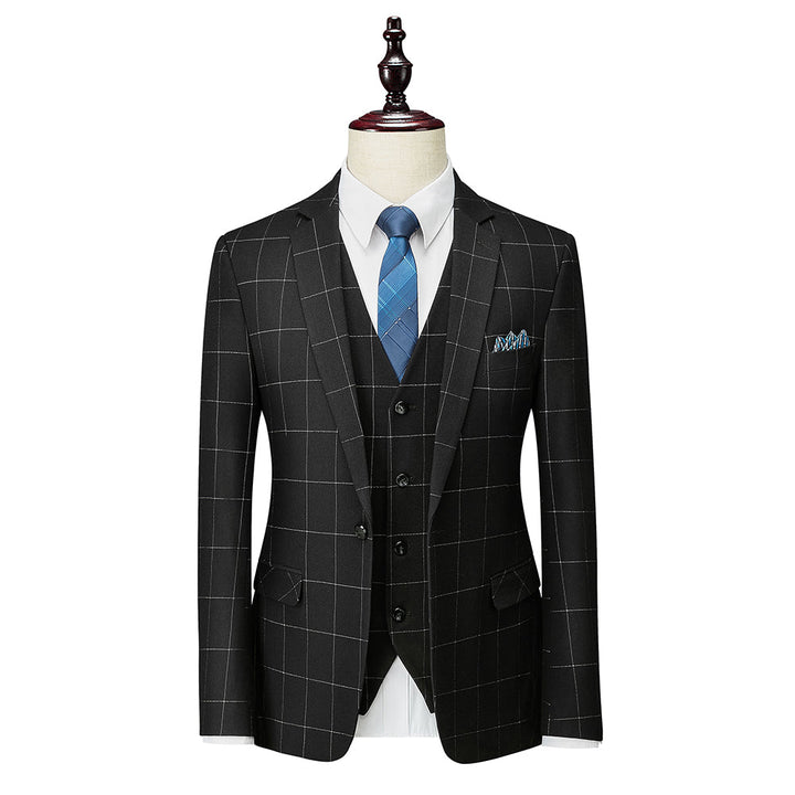 Costumes de Mariage à Carreaux 3 Pièces pour Hommes, Coupe Ajustée, Simple Boutonnage, Un Bouton