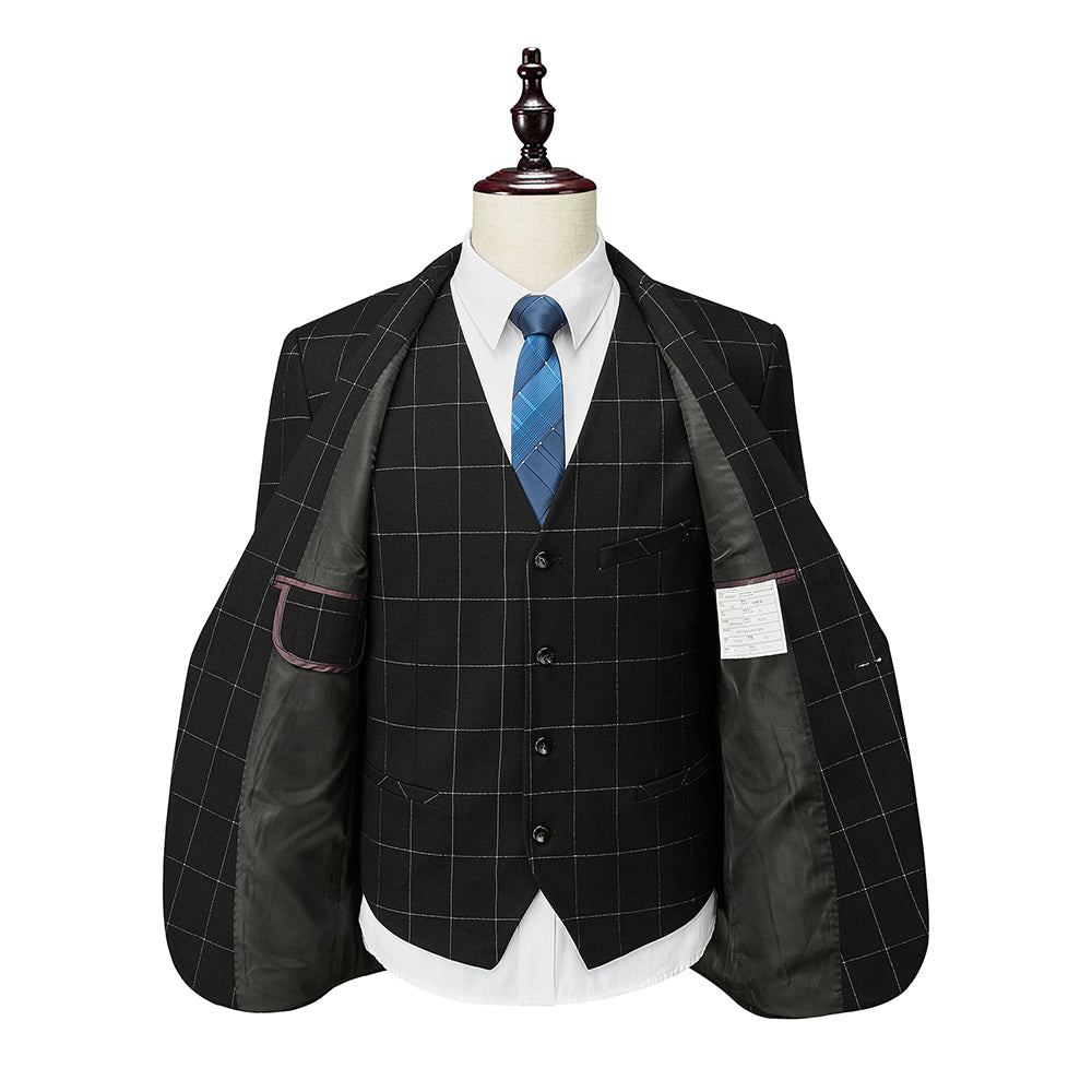 Costumes de Mariage à Carreaux 3 Pièces pour Hommes, Coupe Ajustée, Simple Boutonnage, Un Bouton