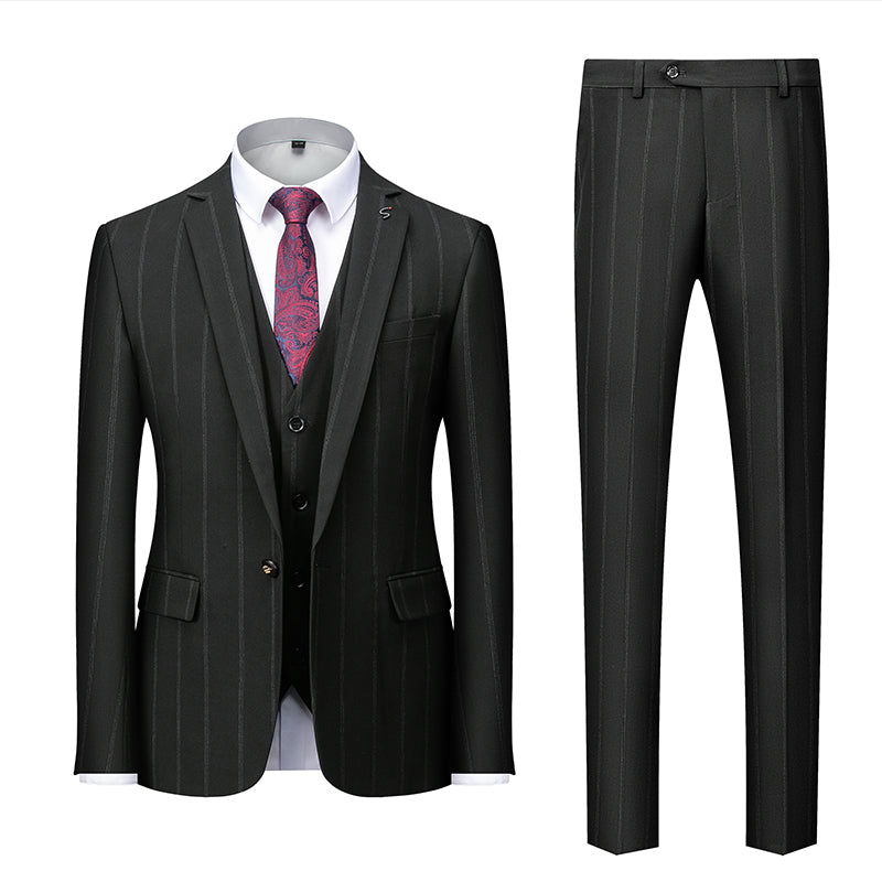 Costumes de Mariage Rayés 3 Pièces pour Hommes, Coupe Ajustée, Simple Boutonnage, Un Bouton