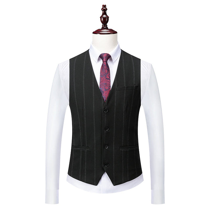 Costumes de Mariage Rayés 3 Pièces pour Hommes, Coupe Ajustée, Simple Boutonnage, Un Bouton