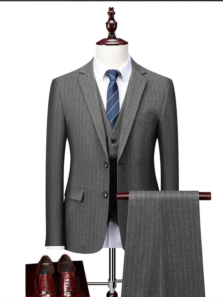 Costumes de Mariage Rayés 3 Pièces à Coupe Ajustée pour Hommes, à Simple Boutonnage et à Deux Boutons