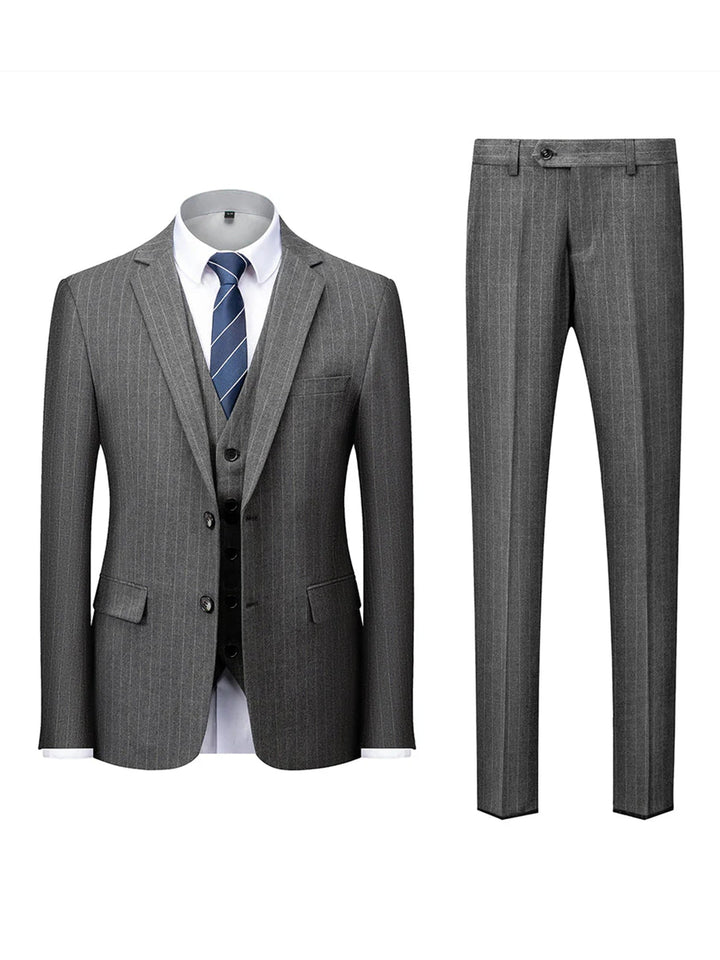 Costumes de Mariage Rayés 3 Pièces à Coupe Ajustée pour Hommes, à Simple Boutonnage et à Deux Boutons