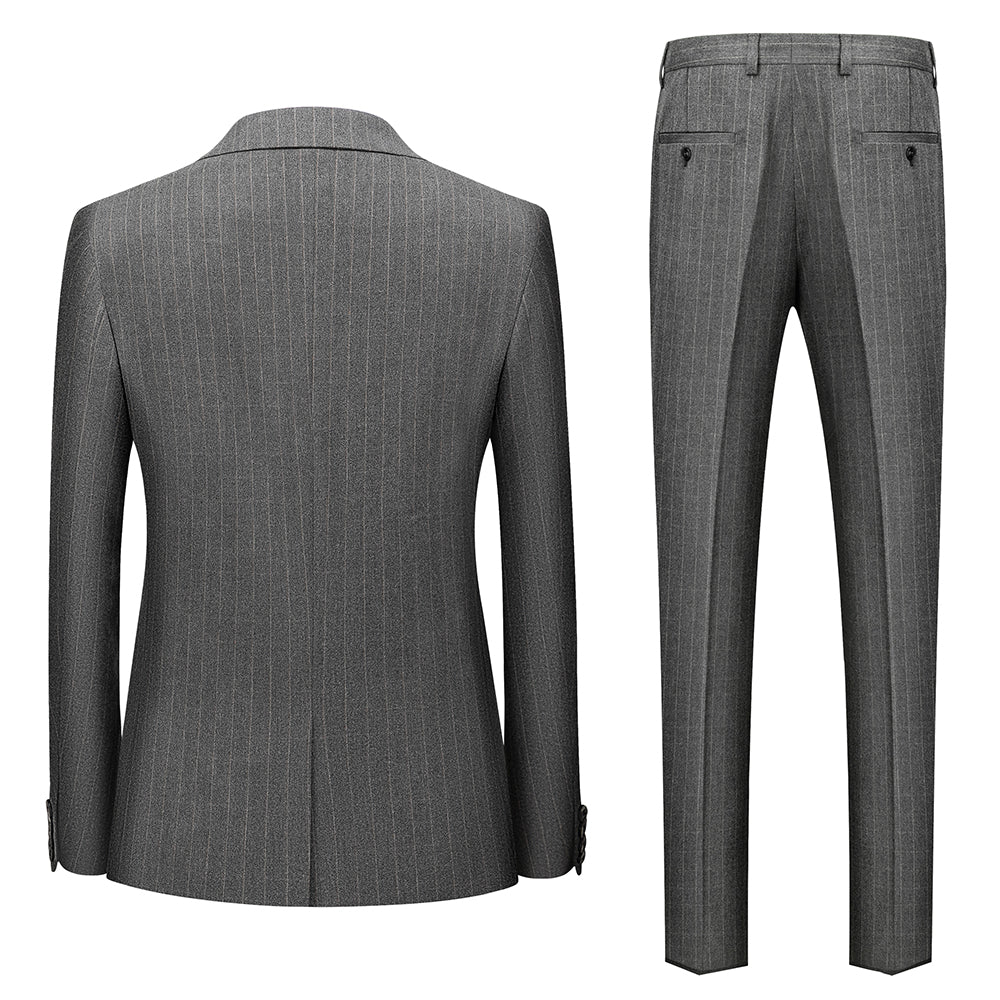 Costumes de Mariage Rayés 3 Pièces à Coupe Ajustée pour Hommes, à Simple Boutonnage et à Deux Boutons