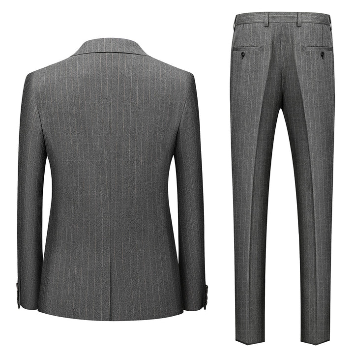 Costumes de Mariage Rayés 3 Pièces à Coupe Ajustée pour Hommes, à Simple Boutonnage et à Deux Boutons