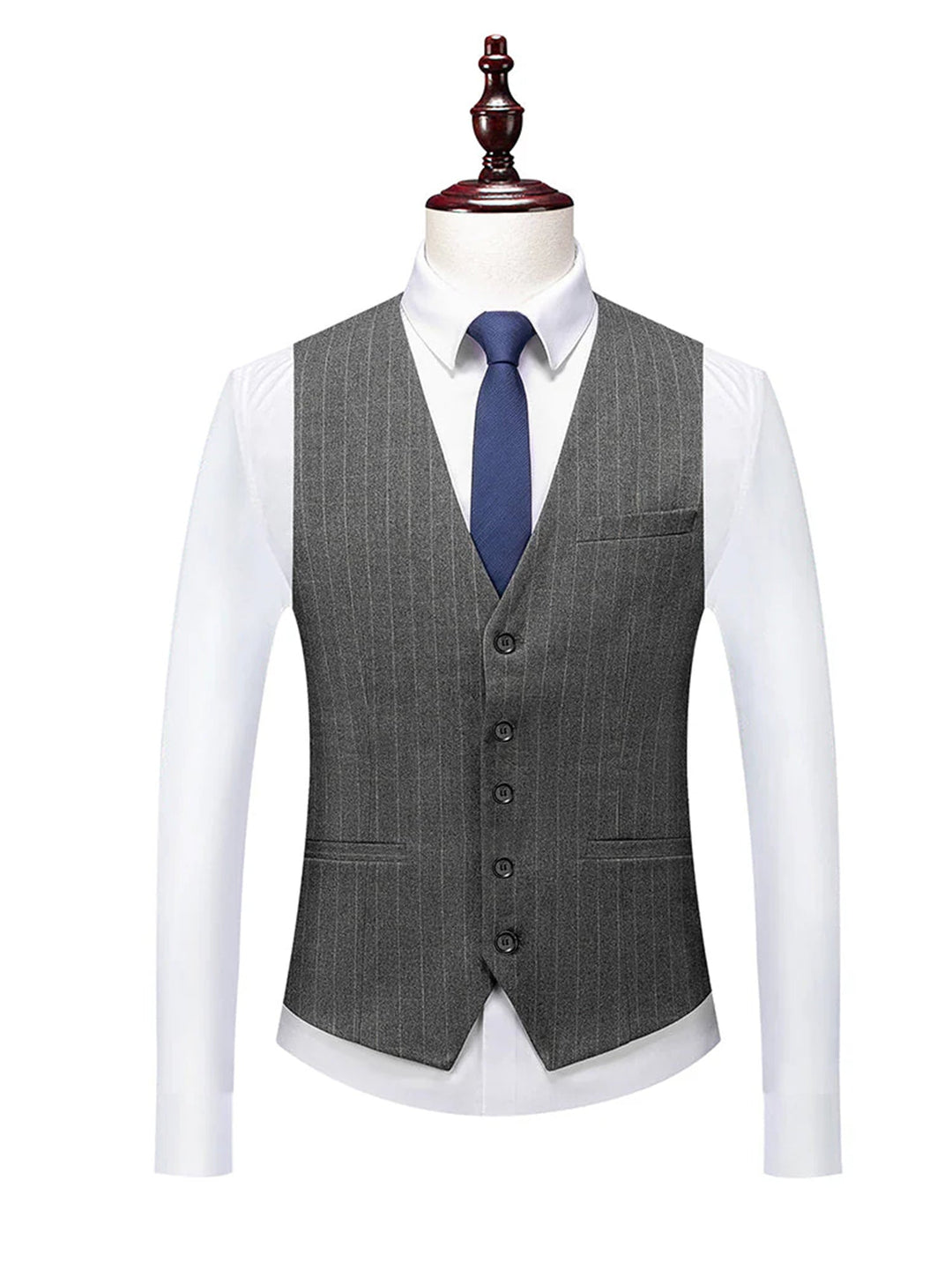 Costumes de Mariage Rayés 3 Pièces à Coupe Ajustée pour Hommes, à Simple Boutonnage et à Deux Boutons