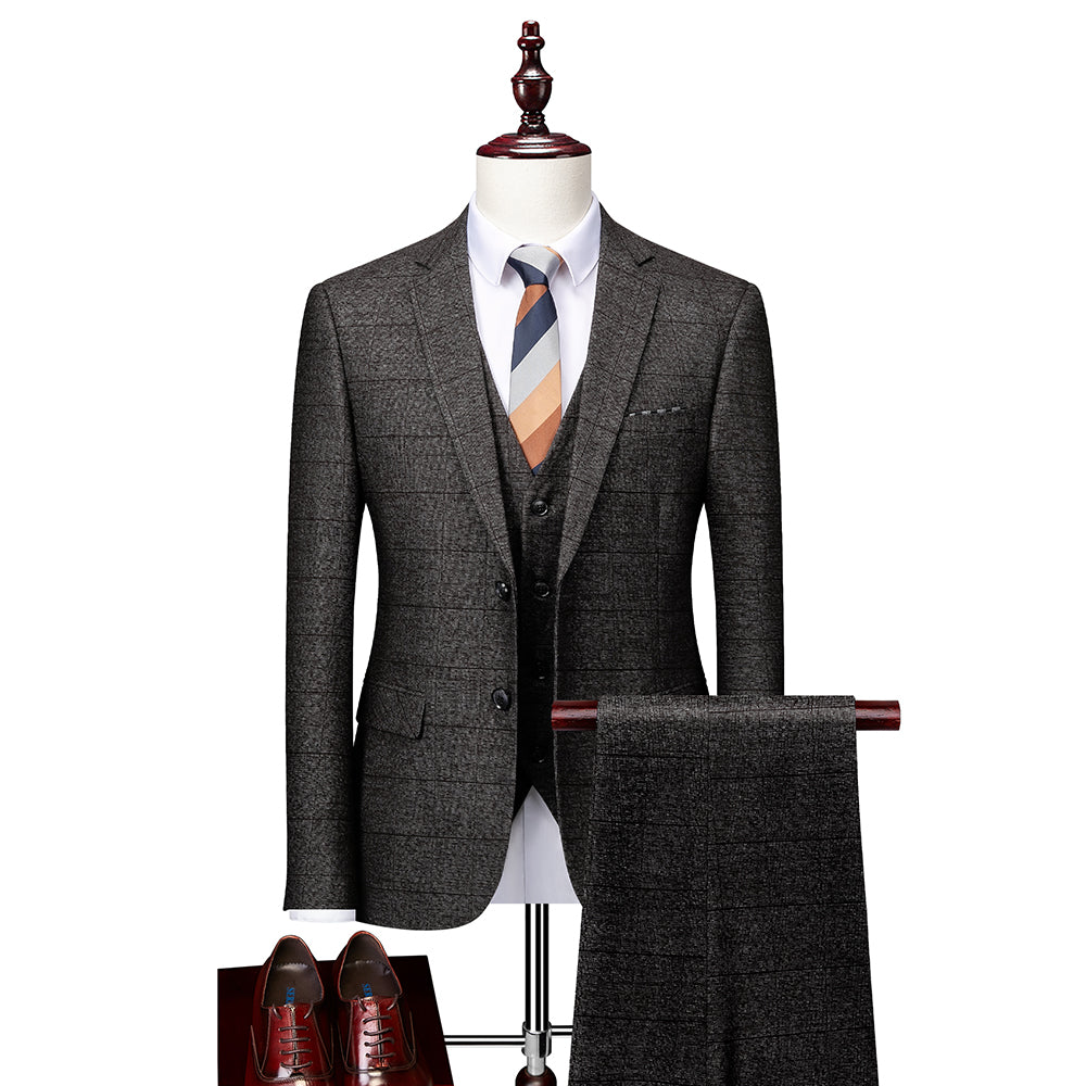 Costumes de Mariage à Carreaux 3 Pièces pour Hommes, Coupe Ajustée, Simple Boutonnage, Deux Boutons